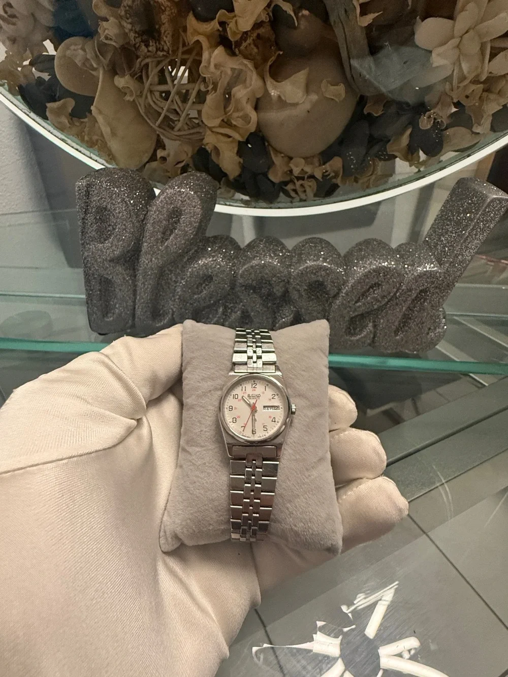 Seiko (Day+Date) Women's Silver Stainless Steel Watch with White Dial